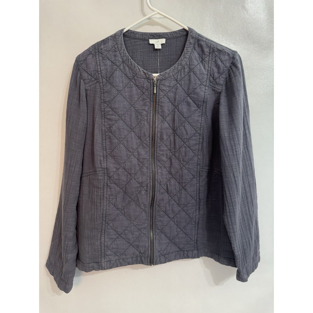 J Jill LP Jacket Women Gray/Blue Quilted Zip Pockets Lightweight NWT $119